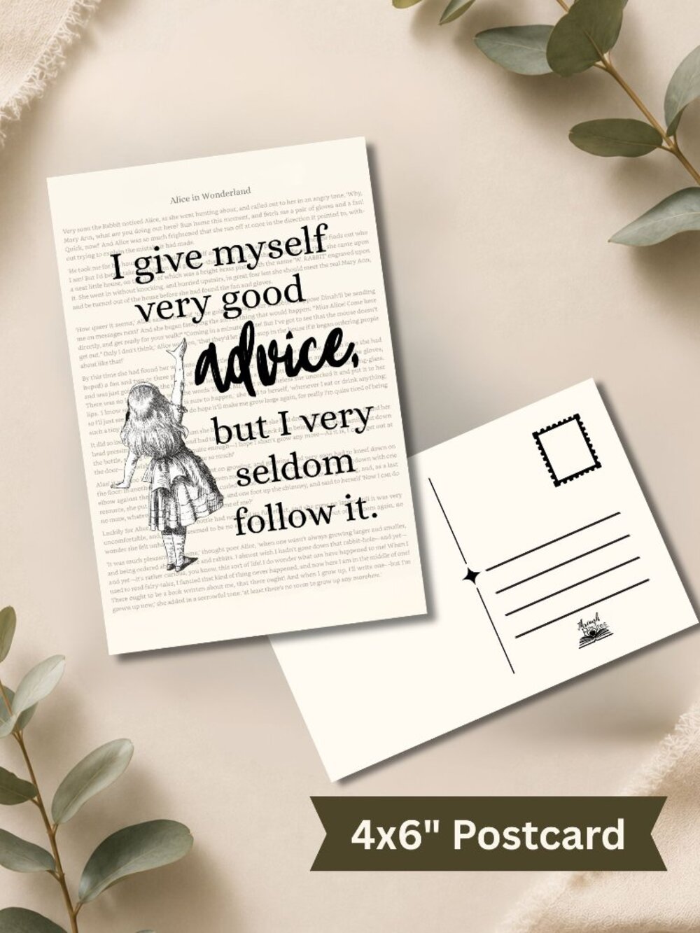 Alice in Wonderland Book Page Postcard Mini Print